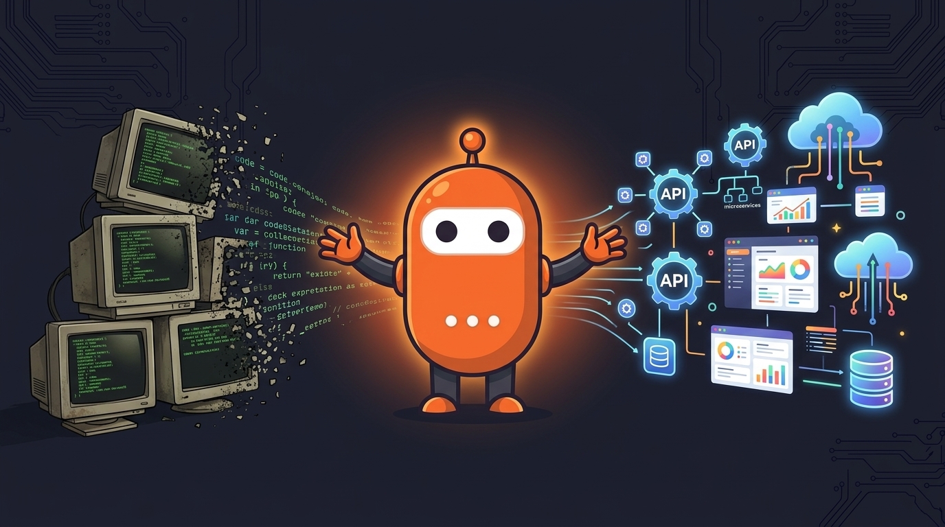 PhoenixCode AI robot transforming legacy code into modern applications