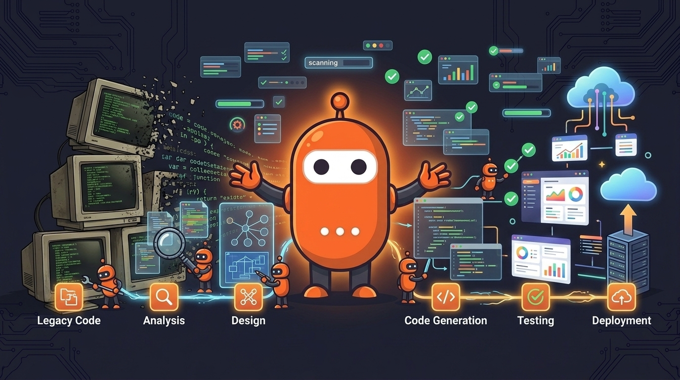 PhoenixCode Platform 6-phase migration pipeline with AI agents